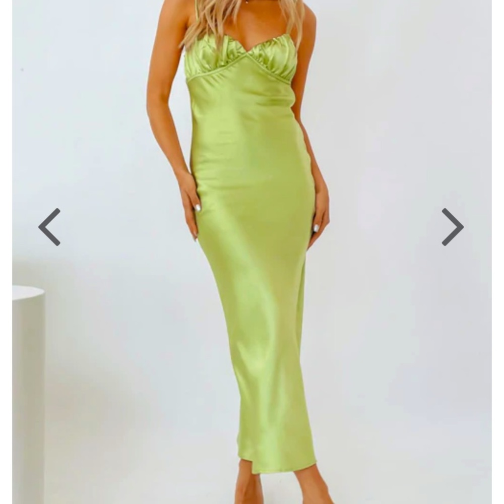 VERGE GIRL 90’s Midi Bias Cut Silk Satin Dress - Lime